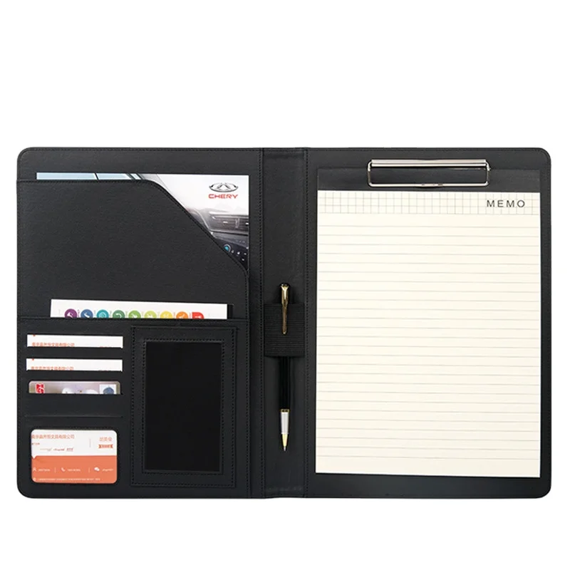 Business Portfolio Padfolio PU Leather Folder Interview Resume Legal Document Organizer with A4 Size Clipboard Black Portfolio (1600608404031)