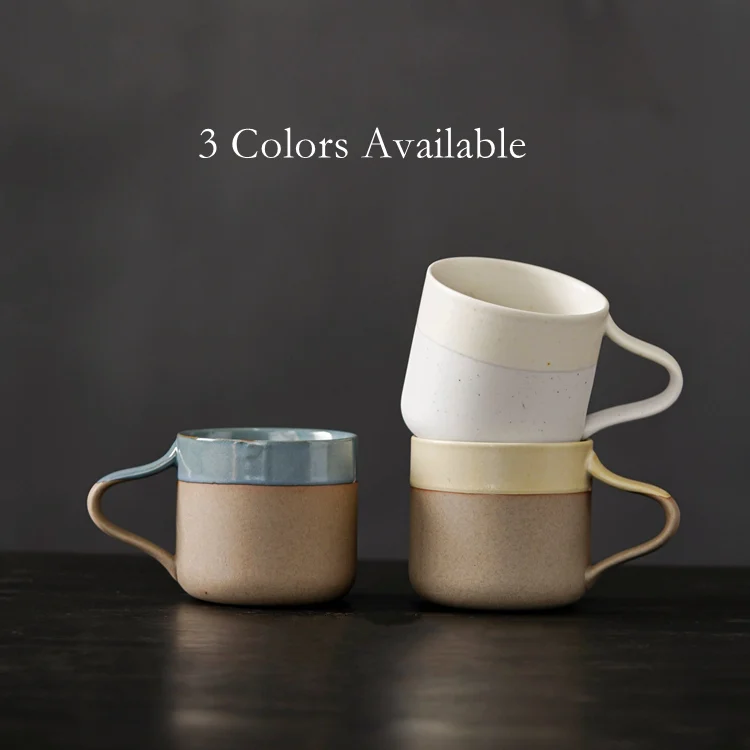 2023 New Custom Logo Unique Handle Vintage Ceramic Glazed Clay Mug for Tea Coffee