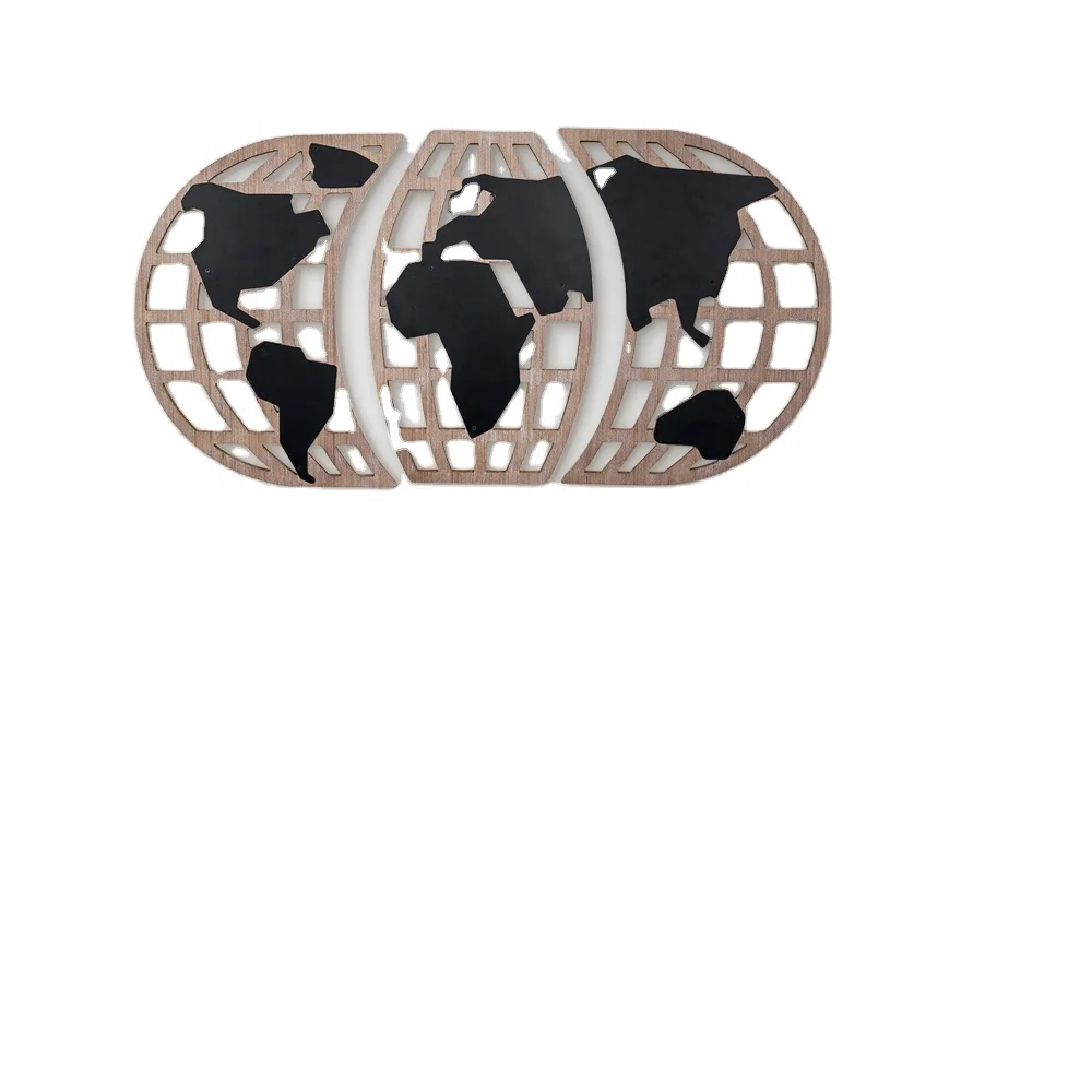 Amazon Hot Selling Nordic Custom Mdf 3 Panel Sets Wooden Wall World Map Wall Art Craft Home Decor