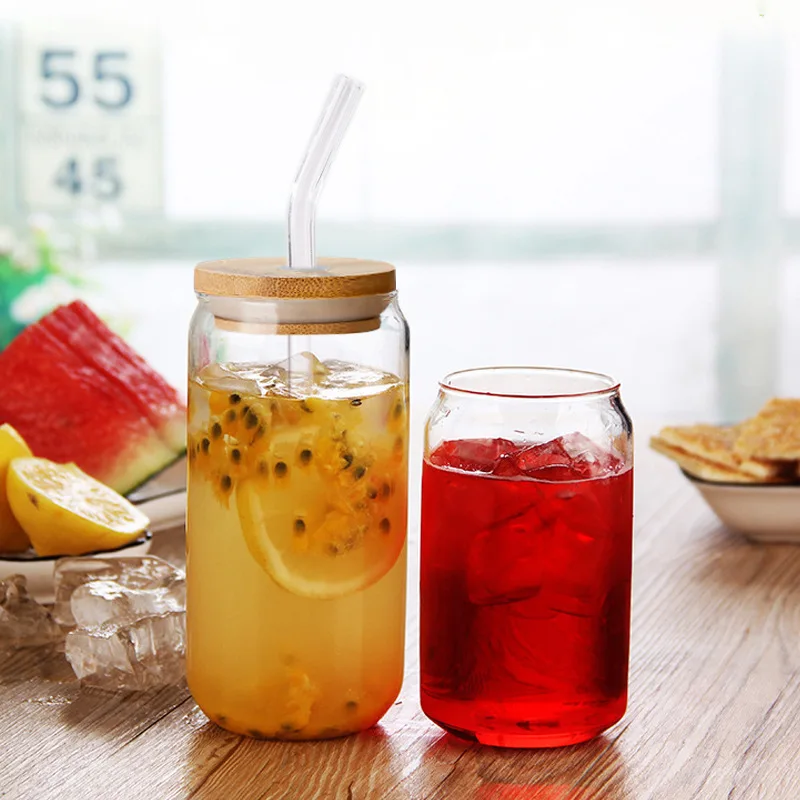 Glass Cup With Lid And Straw Borosilicate Glass Cup Glass Drinks Beer Cup