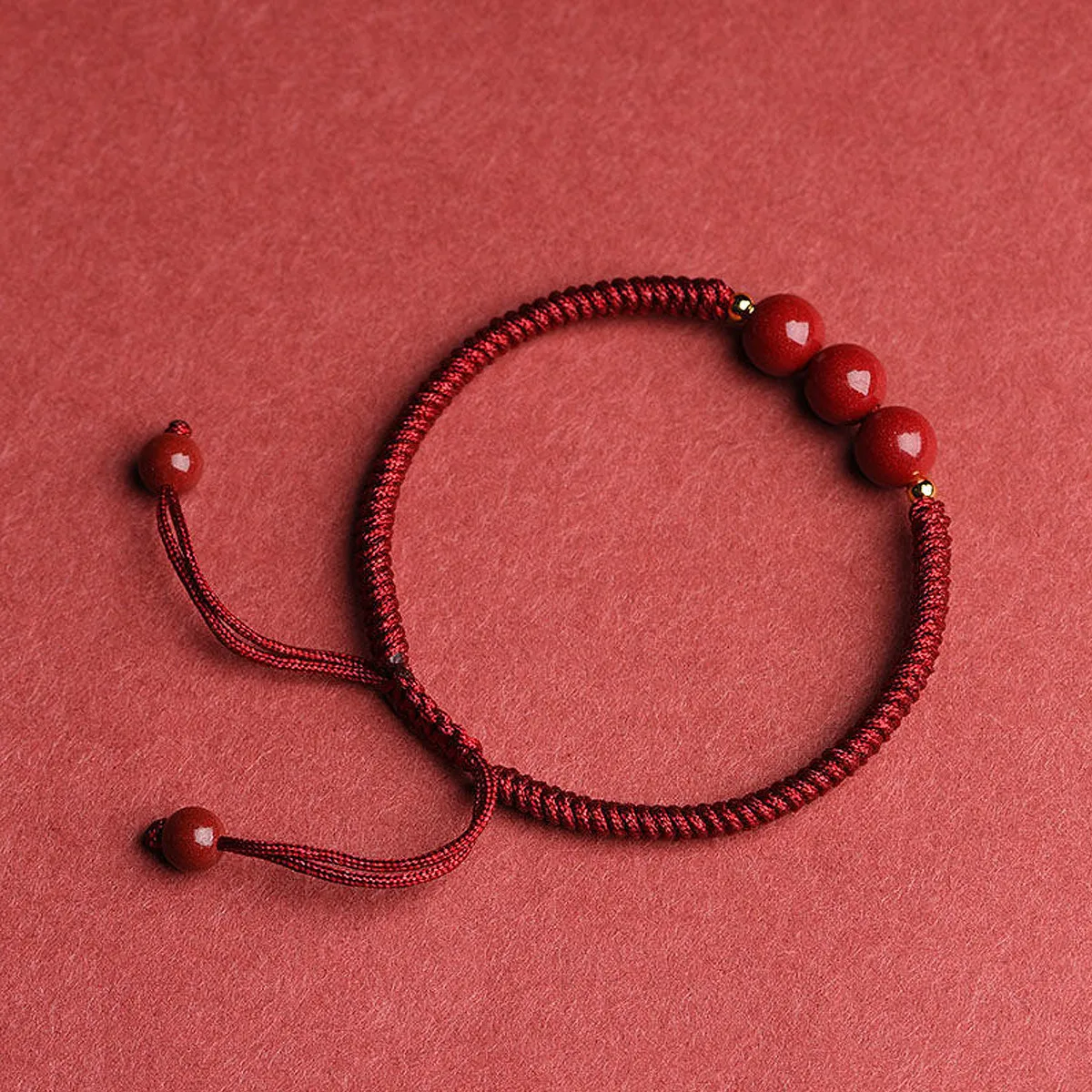 Ethnic Jewelry Red Rope Braided Bracelet 3 Round Onyx Vermilion Macrame Bracelet For Birthday Gift