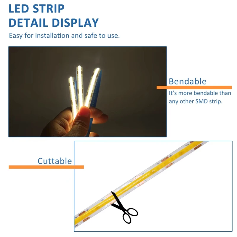 High Quality flexible cob led strip 24v High Density 8MM 12v 320LED Red orange golden green blue purple pink ice blue