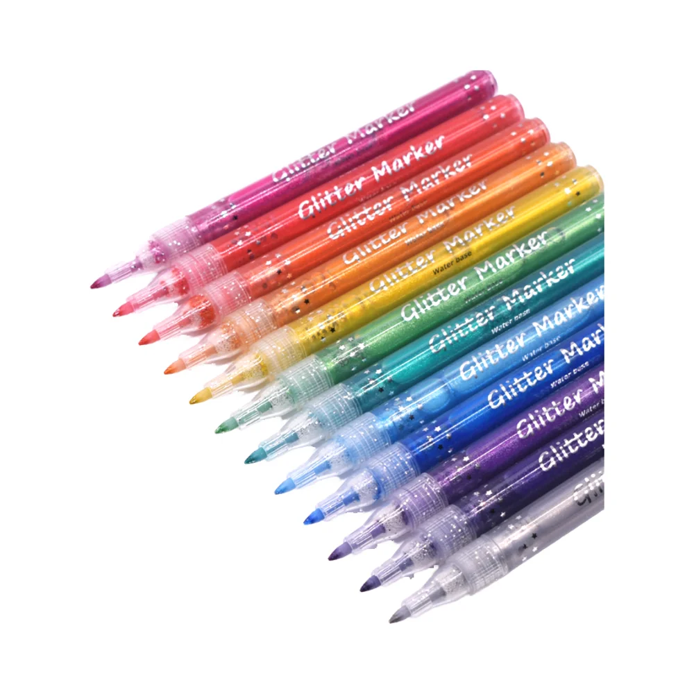 12 видов цветов, лидер продаж, маркер с блестками, золотисто-серебряный маркер
