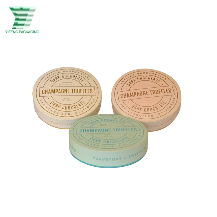2020 Bulk nude color printing food grade chocolate box paper cylinder packaging small dark chocolate round packaging boxes