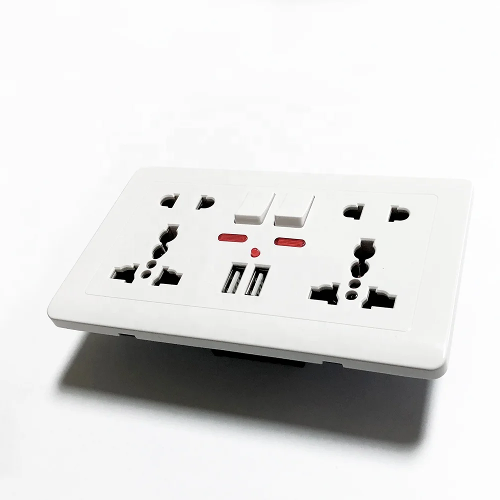 Delviz Power supply outlet, Push button control, LED indicator, 2.1A Dual Charger Port, International universal USB Wall Socket