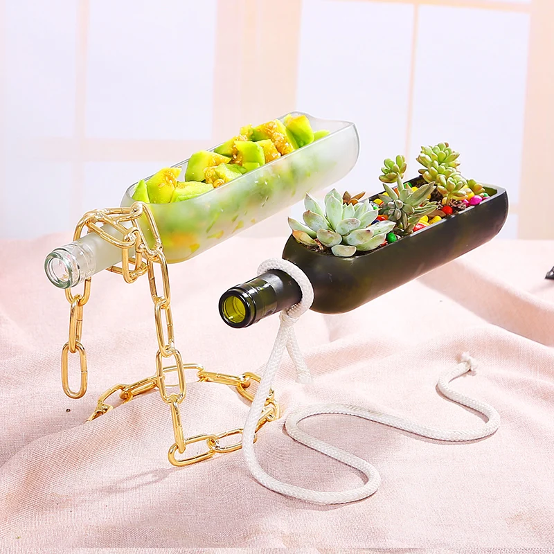 Wholesale pure handmade cut wine bottle decorative plant pots succulent plant pot vase