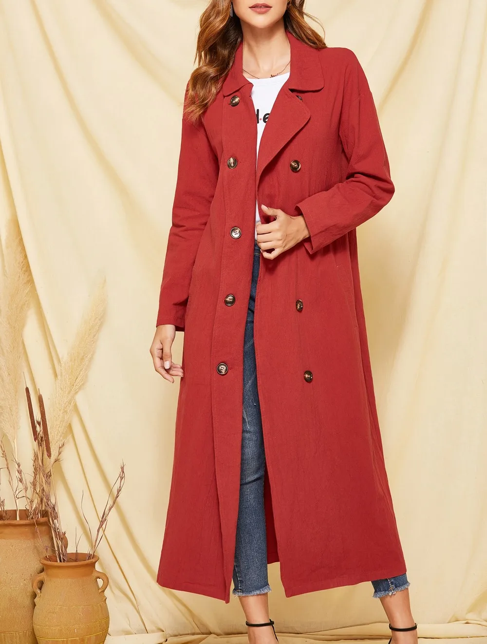 fall fashion women 2020 Long Sleeve Lapel Double Breasted Long Windbreaker coat