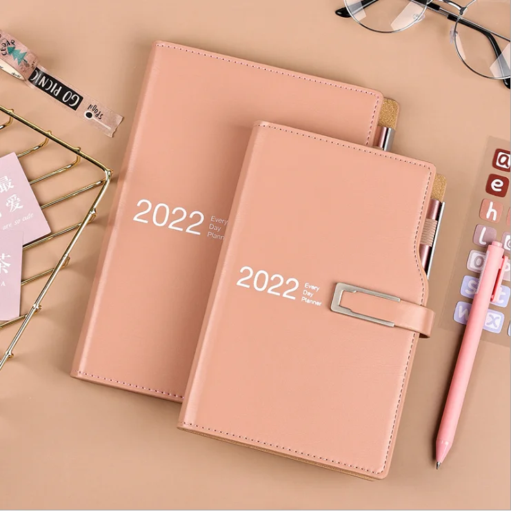 School Supplier Sells 2022 Latest Hardcover Pu Leather Calendar Notepad With Magnetic Buckle And Customizable Logo