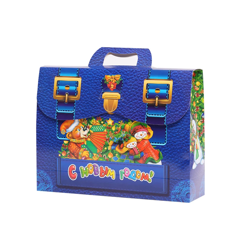 Custom design cardstock and handle carton School lunch box Christmas gift packing suitcase gift box SD-015