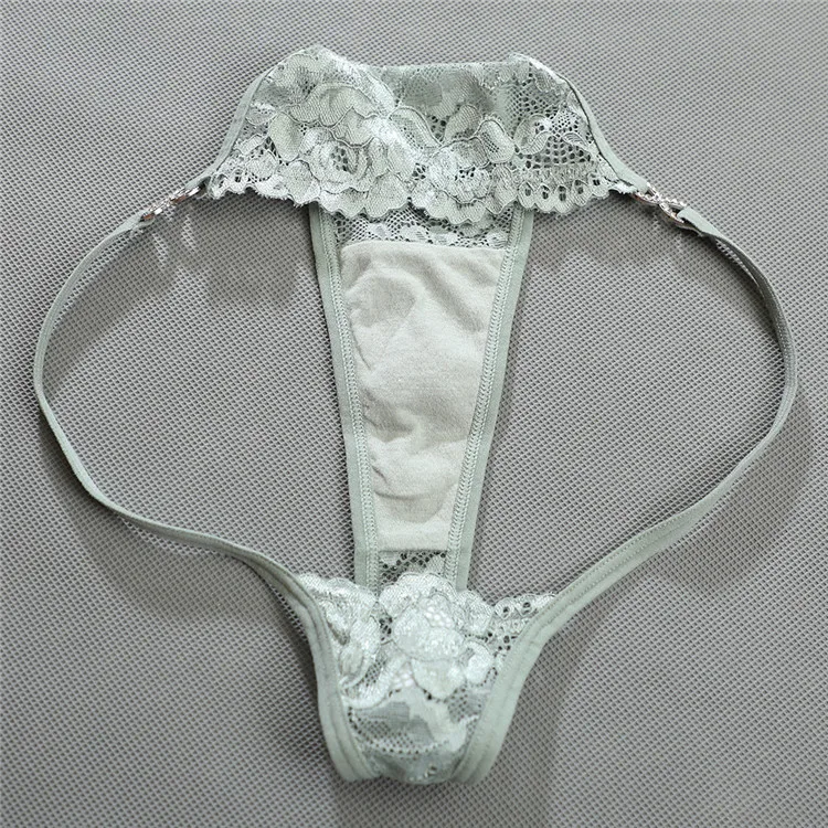 Cross-border foreign trade lace thin belt luxury diamond trim cut-out temptation panties sexual and emotional fun cotton thong