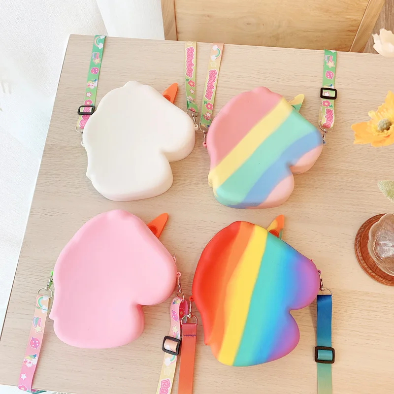 Hot Sale Fashion Silicone Bubble Macaron Cute Unicorn Shoulder Bag Stress Relief Push Bubble Fidget Bag