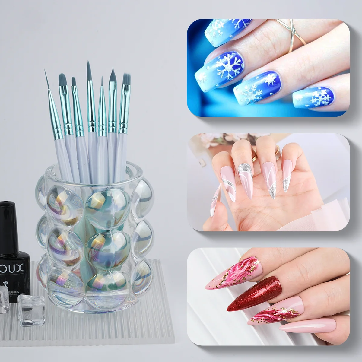 Wholesale high quality new green-white gradient nail art brushes set nylon hair nail brush for acrylic