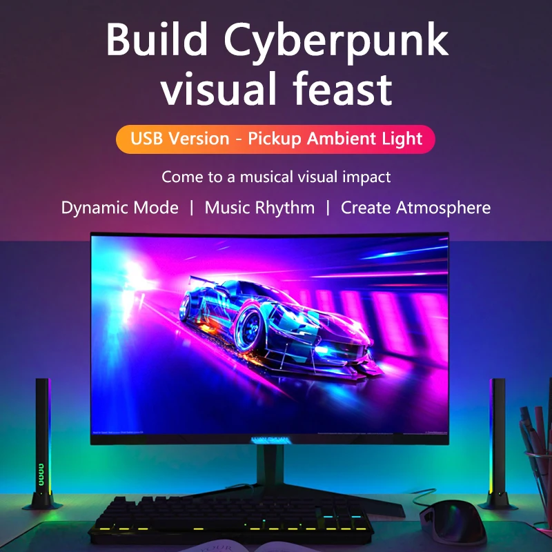 Indoor ambient backlight and music mode intelligent LED gaming light bar APP control RGB gaming ambient desk lamp