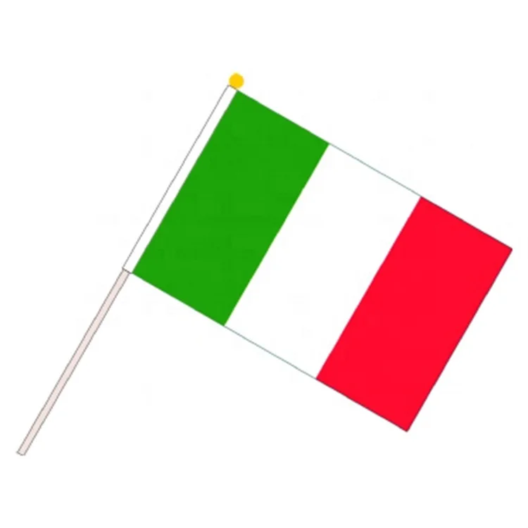 national Italy world flags manufacturer printed 100% polyester 14 * 21cm hand wave flags with plastic rod