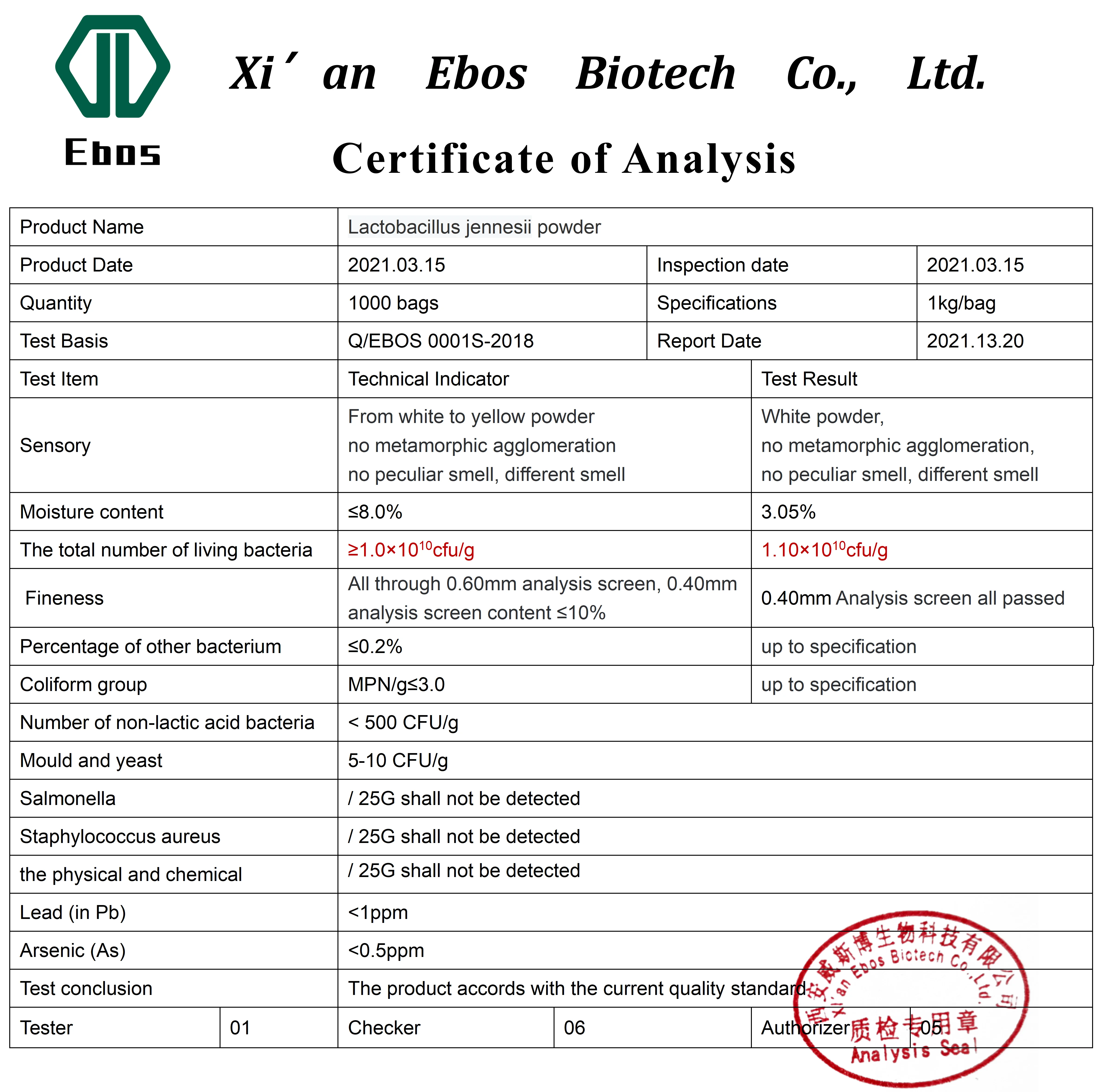  Порошок Lactobacillus jennesii Сертификат ISO поставка