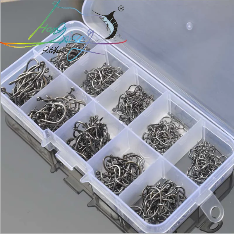 500 pcs/set Fishing hooks mixed size 3#-12# High Carbon Steel Hook with Retail Transparent Box jigging hook