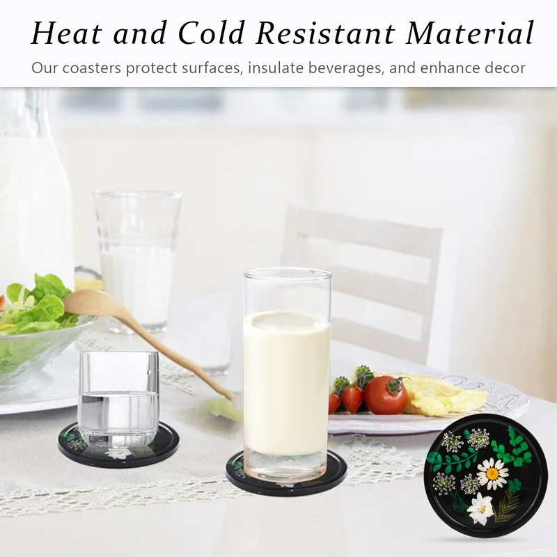 Real Flower Design Handmade DIY Epoxy Resin Round Cup Coasters Coffee Tea Mug Coasters Mats Pads