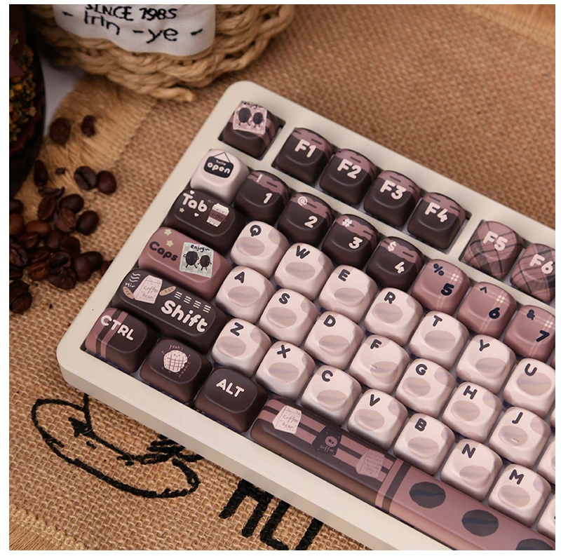 ZUOYA Coffee Bean Theme  Keycaps 131 Keys PBT Dye Sublimation Key Caps for 61/84/75/104 Keys Mechanical Keyboard