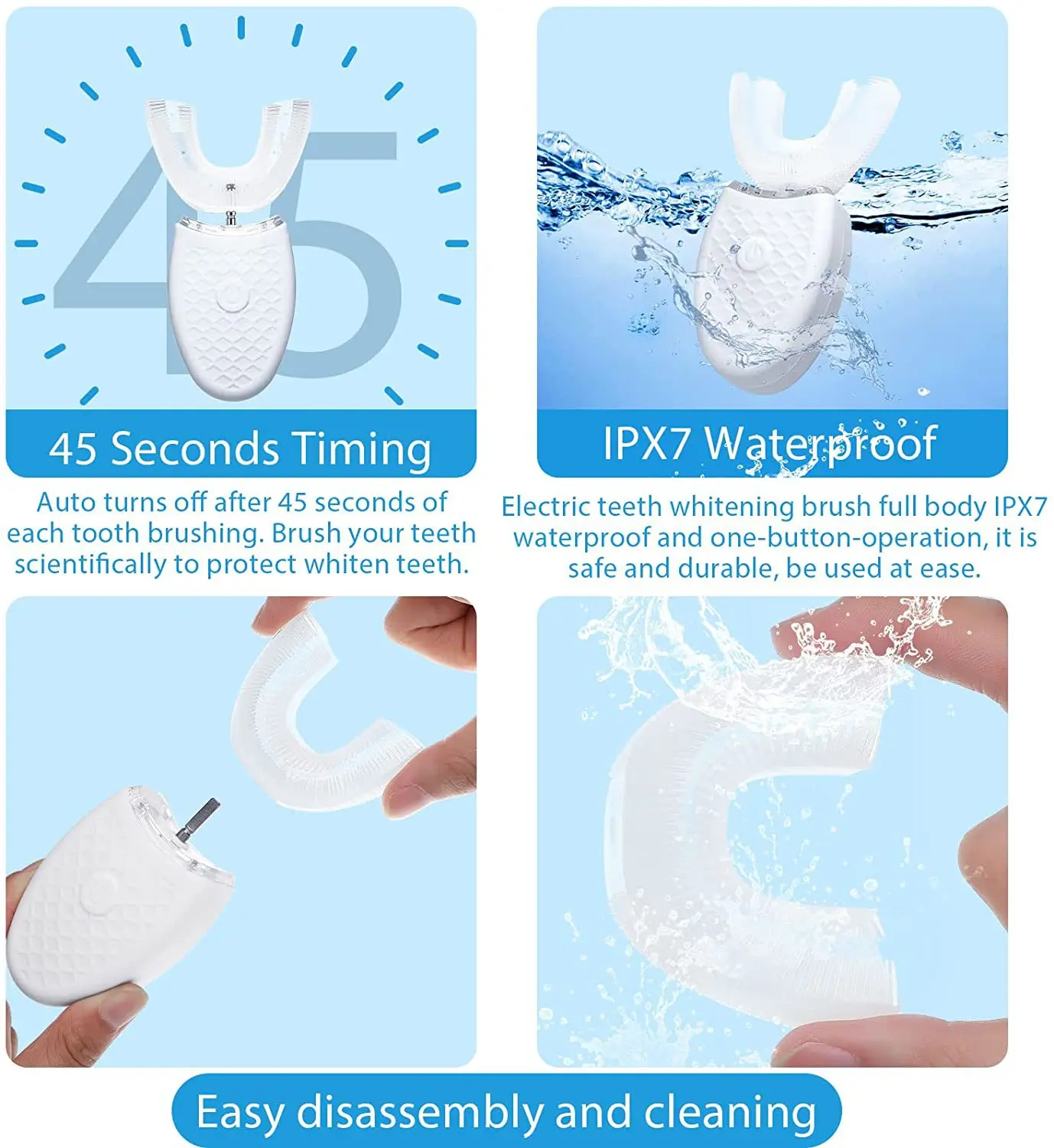 Ultrasonic Automatic Electric Toothbrush for Teeth Whitening 360 Mouth Cleaning  Adult Electric Toothbrush  U Shape