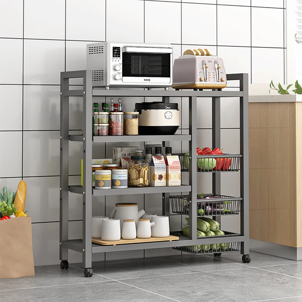 Snacks And Essentials Versatile Multi-Tier Kitchen Storage Rack With Fruit & Vegetable Basket Metal Storage Holders racks