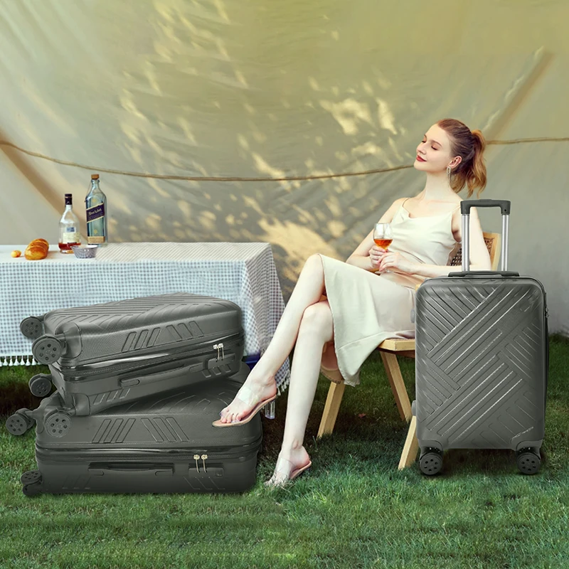 DWL Customized black ABS+PC 3 Pieces Travel Luggage Trolley Business Trip Luggage Suitcase move house luggage sets  with lock