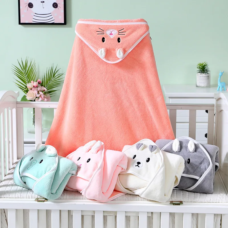 Best Quality Coral Fleece baby hooded towel Super Absorbent baby hooded bath towel