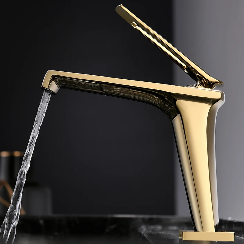 LUSA New Design Brass Bathroom Sink Faucet Tap Gold Single Handle Widespread Basin Vanity Faucet Mixer Taps