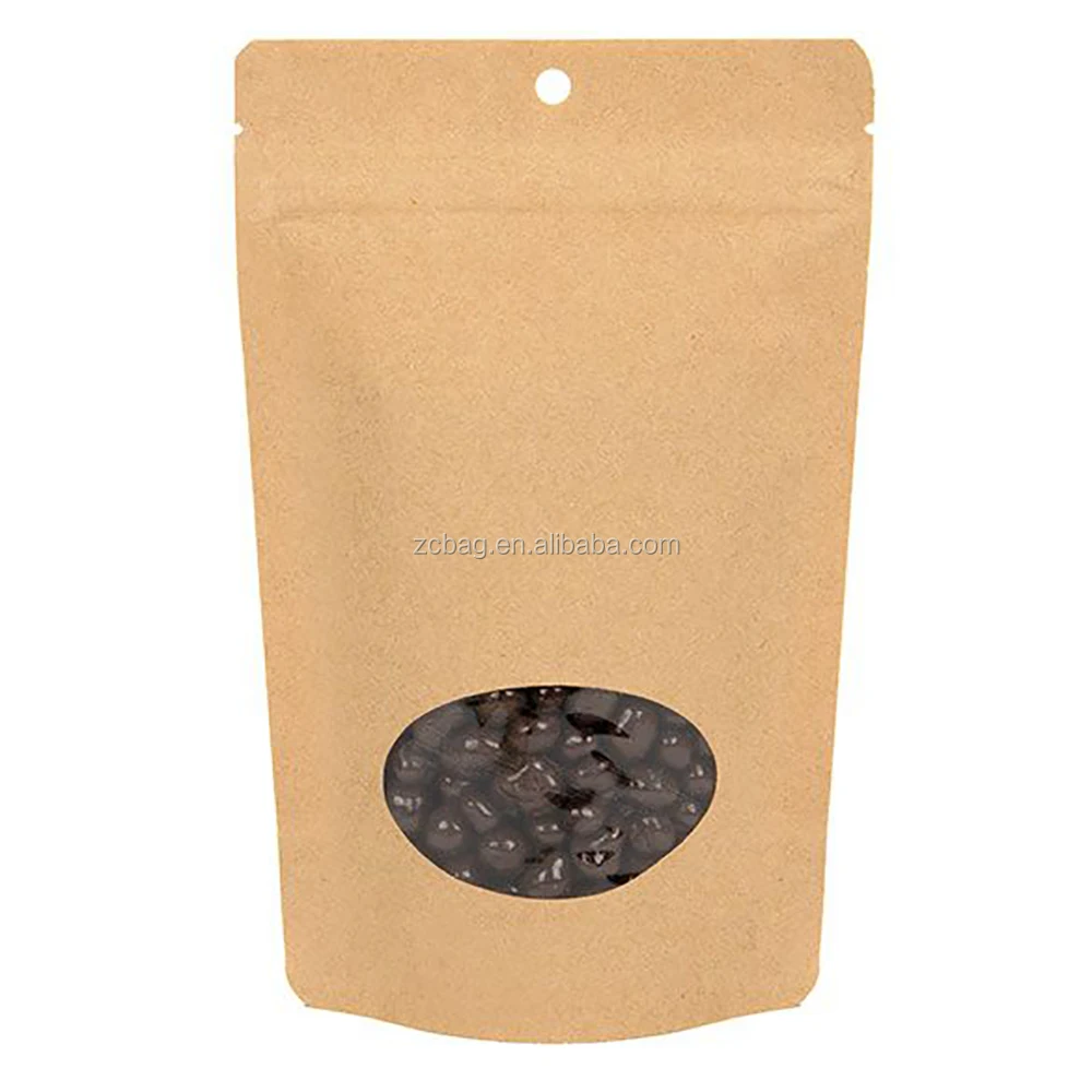 Kraft Paper Plastic PE Inside Moistureproof Pouch Doypack with Clear Window Storage Cashew Nut Packaging Food Pocket