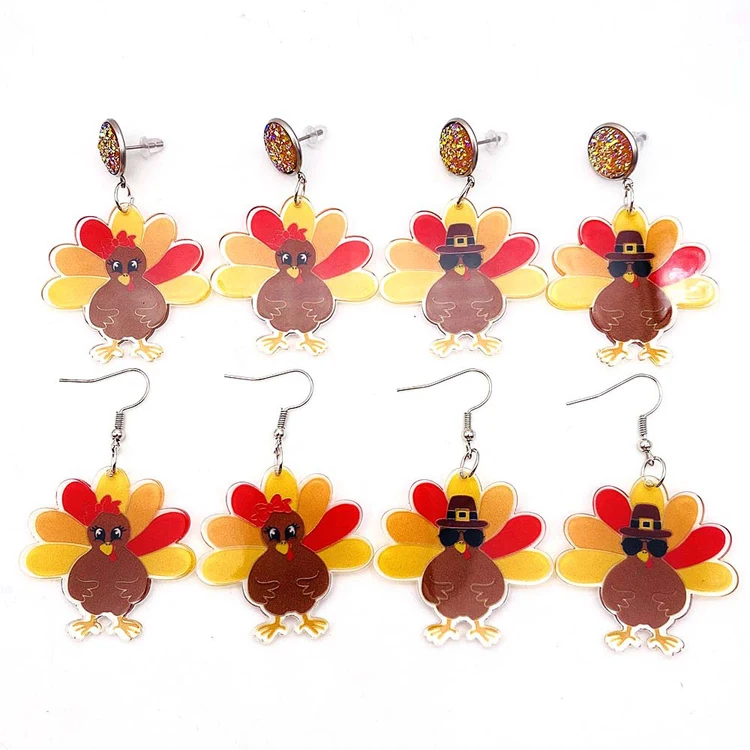 Double-sided printed letter leather holiday jewelry ladies fashion Thanksgiving Turkey squirrel pine cone acrylic earrings