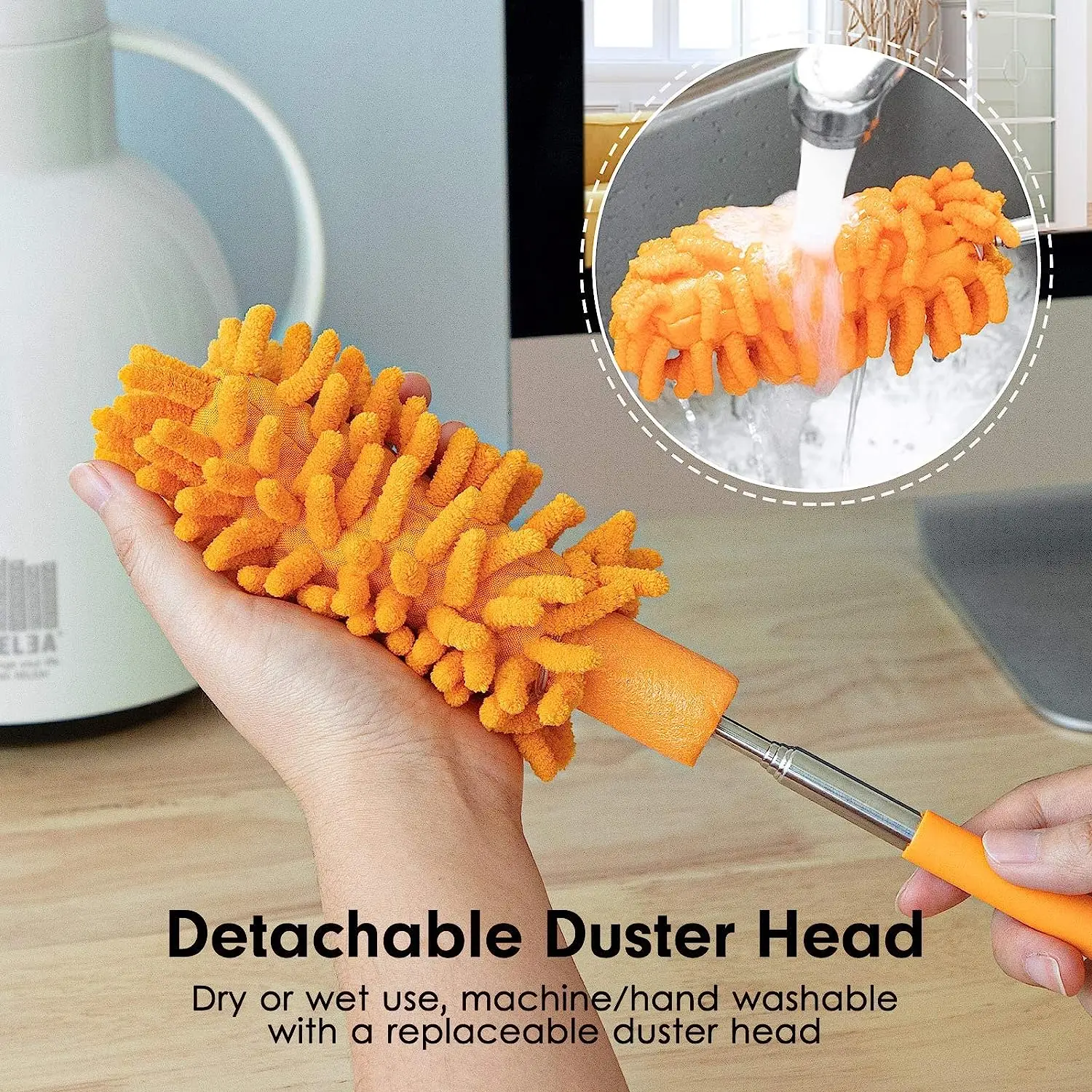 CARCATICZ Microfiber Duster for Cleaning Hand Washable Dusters with 2pcs Replaceable Microfiber Head for Car Ceiling Fan