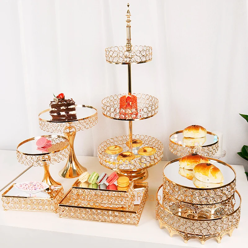 Hot sale 9pcs set gold aluminum alloy wedding decoration supplies dessert table display set wedding cake stand