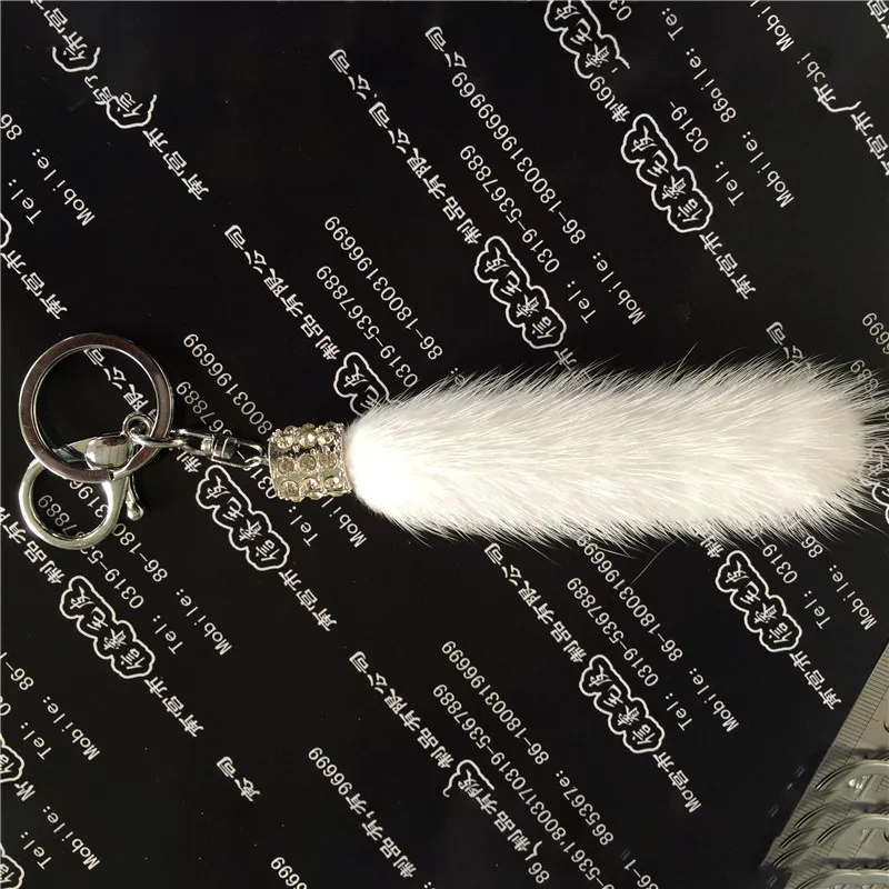 Colorful Designer custom Hotsale mink fur tail with golden keychain self defense keychain Long Fur Ball Keychain For Women Gift