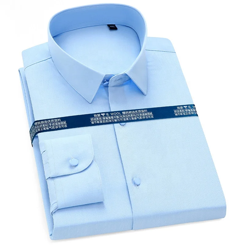 Formal Work Shirt Solid Color Casual Longsleeve For Men Professional Business Slim Fit White