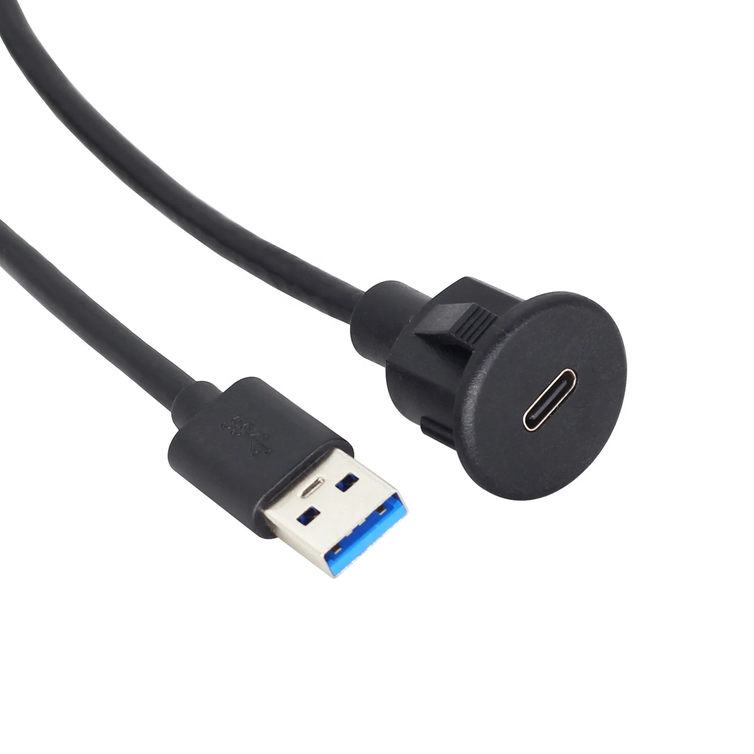 Panel Mount USB A male to C female Cable USB-C Flush Mount Extension cable Car dash Desk Furniture Charger port