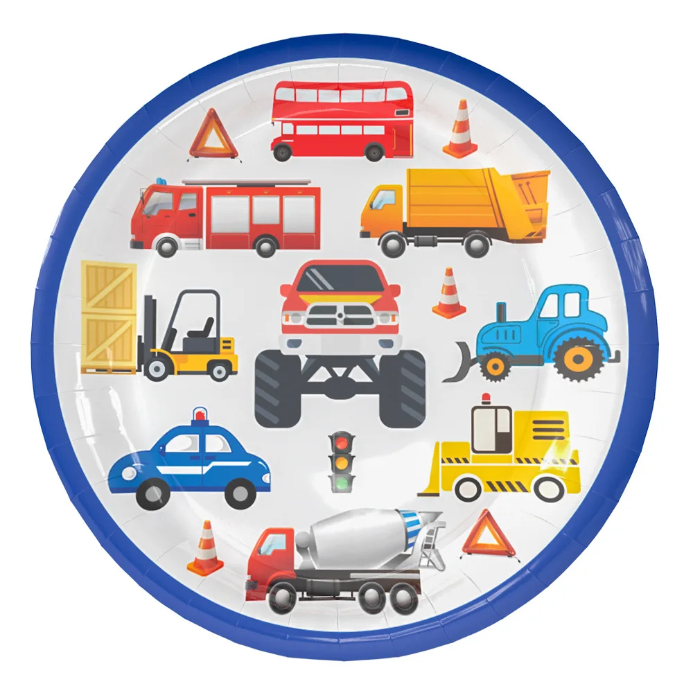 Kids Boys Birthday Engineering Vehicles Theme Party Supplies Paper Napkins Plate Cup Straw Hat Tablecloth Banner Tableware