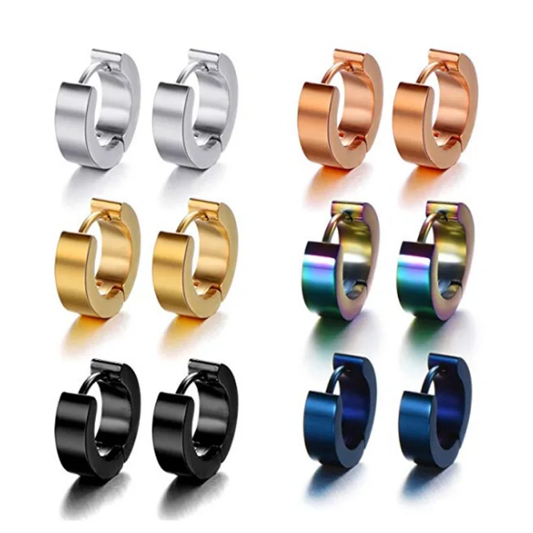 Black Earrings Boys Earrings Custom Stainless Steel Wholesale Custom Hot Sale Colorful Hip Hop Ear Clip Ears Mens Trendy Opp Bag