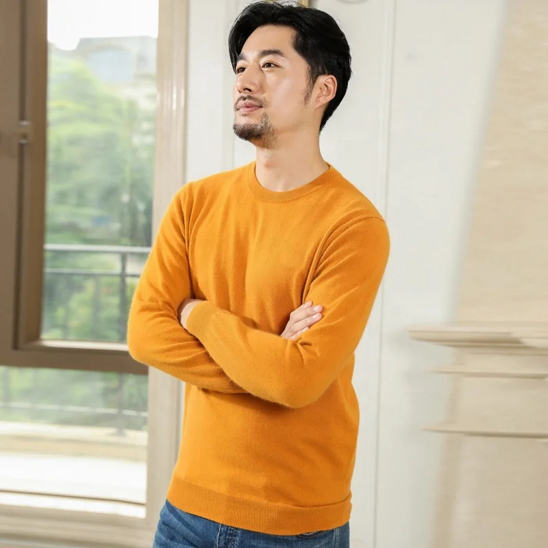 Плюс Размер мама трикотаж 2021 Новые свитера; Сезон осень-зима; Модные Повседневные вязаные топы с О-образным вырезом, в сплошном цвете, Мужская пуловер свитер