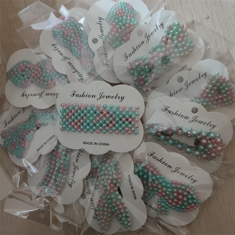 Wholesale 1Set Handmade Pearls Hair Clips Pin Geometric Flower shape Pearl hairpin for women Headwear