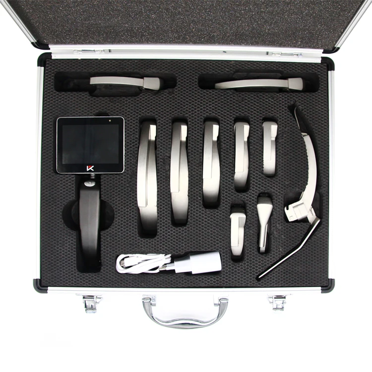 one monitor with 10 blades portable rigid video laryngoscope set with camera reusable video laryngoscope