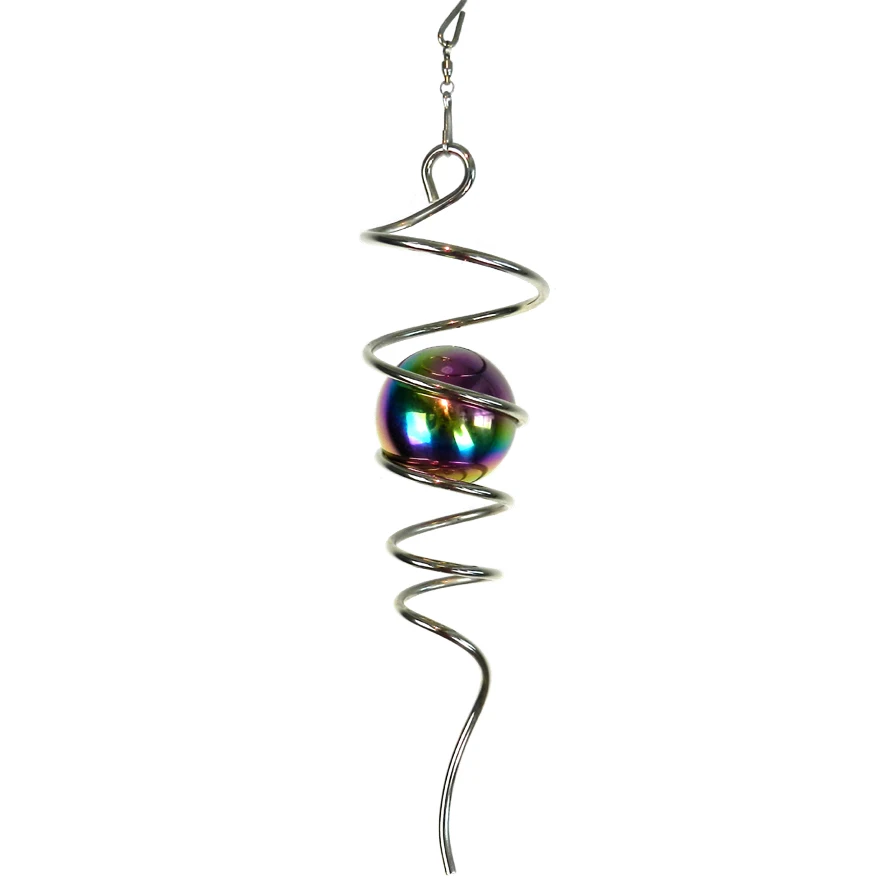 wind spinner--spiral w/stainless steel multi color gazing ball