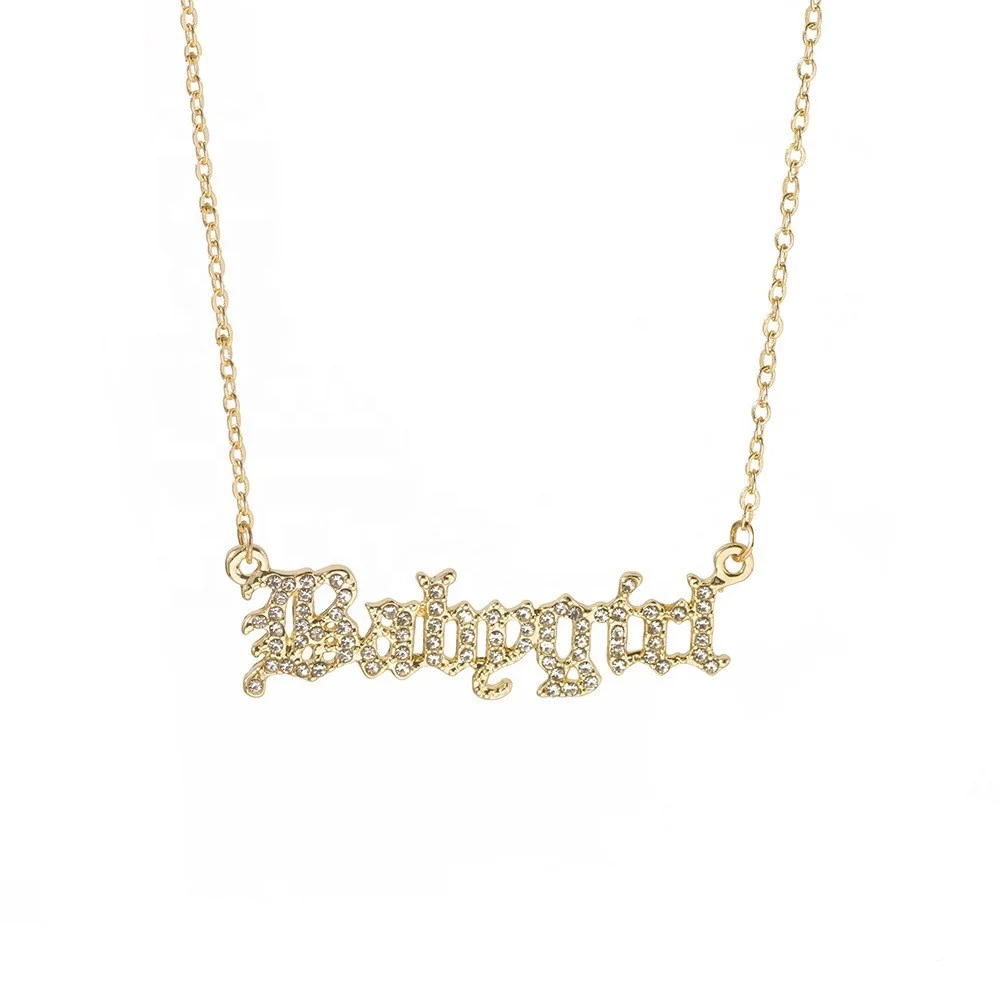 Gold Plated Letter Necklace Jewelry For Women Fashion Alphabet Love Honey BABY GIRL Name Gold Diamond Rhinestone Necklace