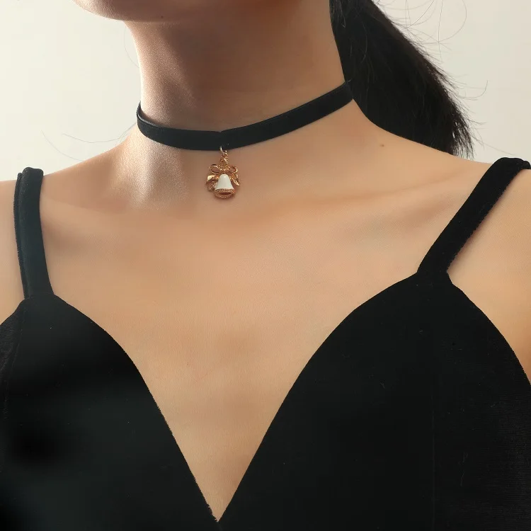 
 European And American Festival Jewelry Velvet Choker Chain Christmas Bells Pendant Minimalist Necklace  