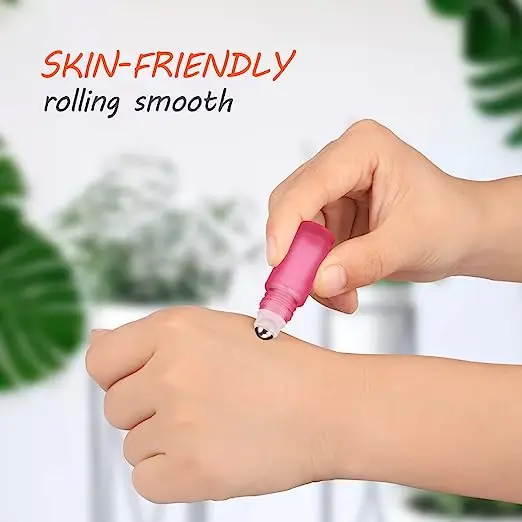 Color frosted glass Roller Bottle Essential Oil Roller bottle DIY perfume sample  bottleWith Stainless Steel Roller Balls
