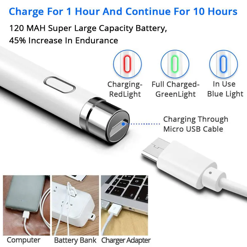 Factory wholesale digital aluminum metal capacitive touch active stylus, suitable for Pro Tablet PC Android