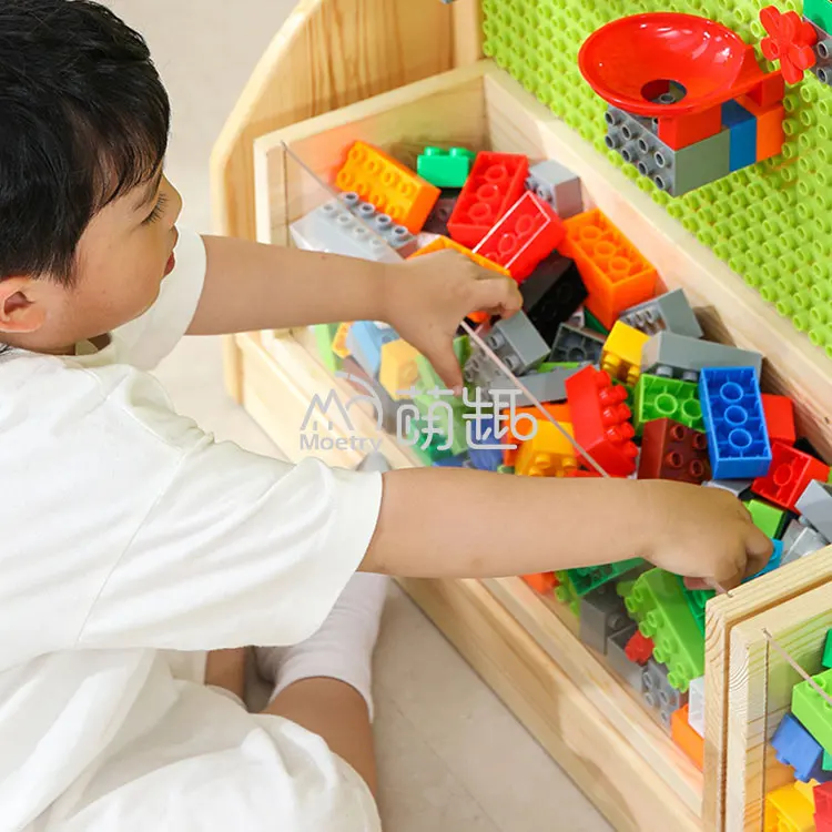 Moetry Free Standing Double Sided Wooden STEM Wall Building Block Gear Play Kids Construction Toy