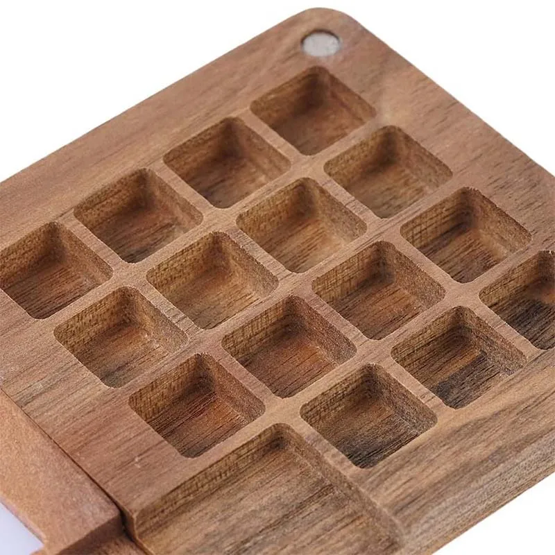 Wooden Mini Travel Paint Palette 15 Grids Magnetic Palette Box for Watercolor Painting Paint Saver with Lid and Mixing Tray