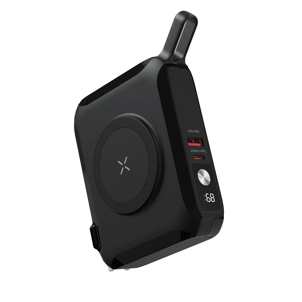 New electronic product ideas 2024 USB-C power bank travel charger wireless PD 20W external battery built-in cable with AC Plug