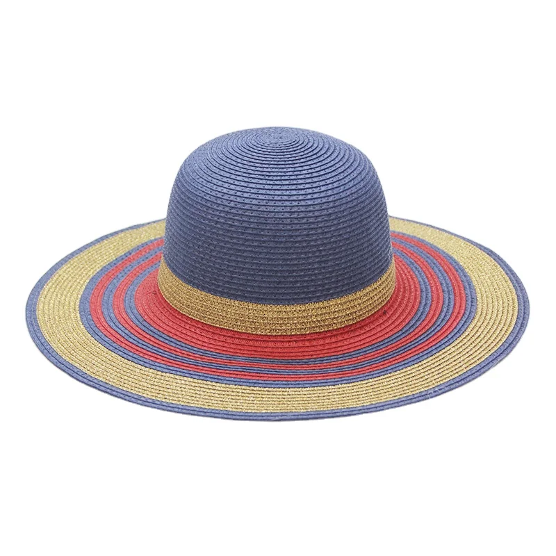 JAKIJAYI  Summer Large Brim Beach Sun Ladies Hats Womens dome Stripes super wide brim Floppy Straw Hat