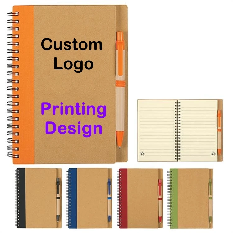 Custom Eco-Friendly Kraft Paper Journals Hardcover Notebook with Pen Personalized Promotional Office Stationery spiral notebook