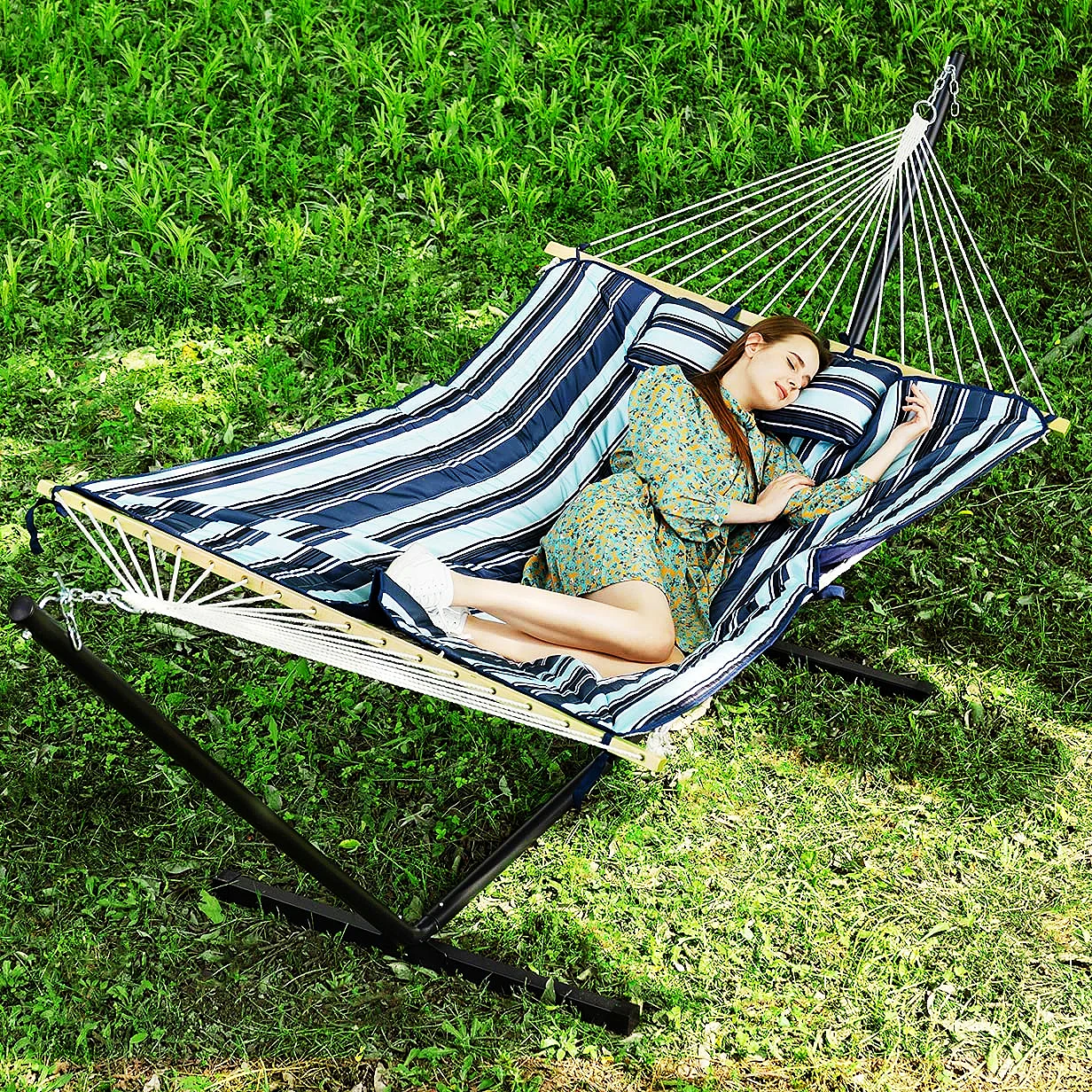 Новое поступление, прямые продажи с фабрики, высококачественный двухслойный сетчатый гамак из хлопчатобумажной ткани с подставкой и мягкими подушками